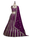 Wine Lehenga Choli with Embroidery, Thread & Sequin Work, Pleated Pettan Style