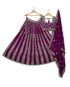 Wine Lehenga Choli with Embroidery, Thread & Sequin Work, Pleated Pettan Style